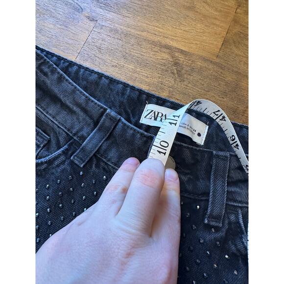 ZARA MID-WAIST ZW THE SLIM JEANS WITH RHINESTONES PANT BLACK 6045/040 Size 2 - Picture 6 of 8